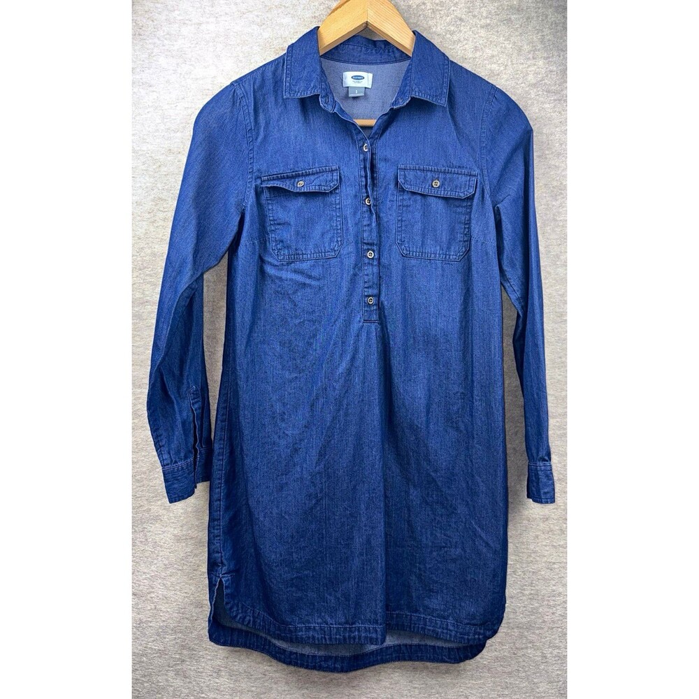 Old Navy Women’s Size S Blue Chambray Cotton Shirt Dress Long Sleeve Pockets